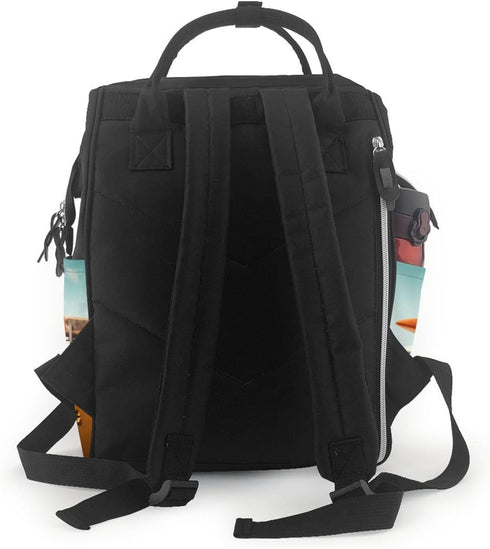 HCBPWVQA Backpack Daypacks Vintage Van in The Beach with a Surfboard Print Diaper Bag Multifunction Laptop Travel Large