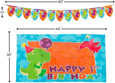 Little Dino Happy 1st Birthday High Chair Decorating Kit - Baby Birthday Party Supplies