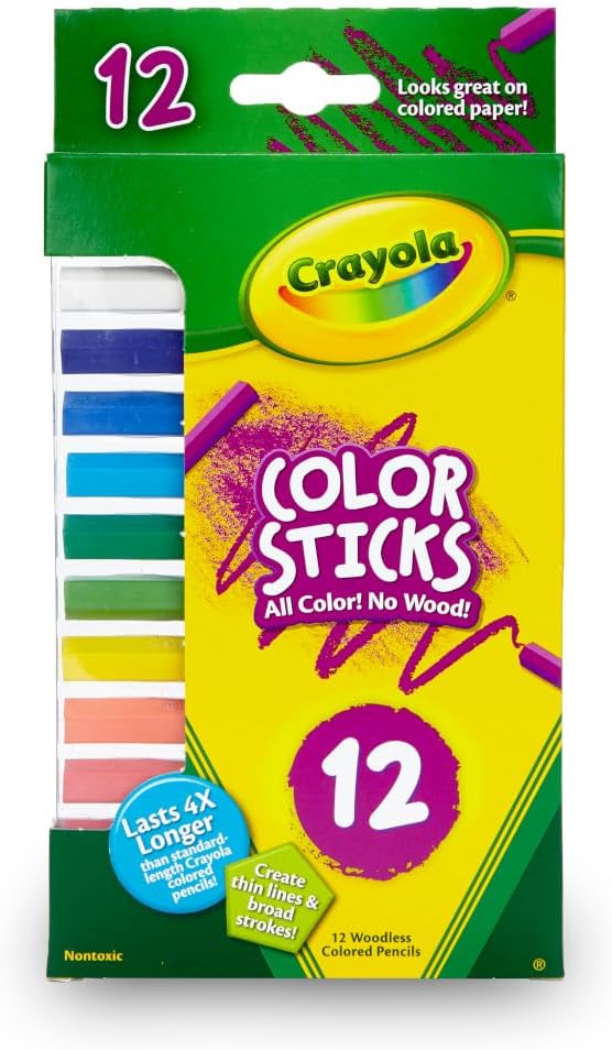 Crayola Woodless Colored Pencils Set for Kids, 12 Count, Non-Toxic, Fine Lines & Broad Strokes, Classroom Art Supplies