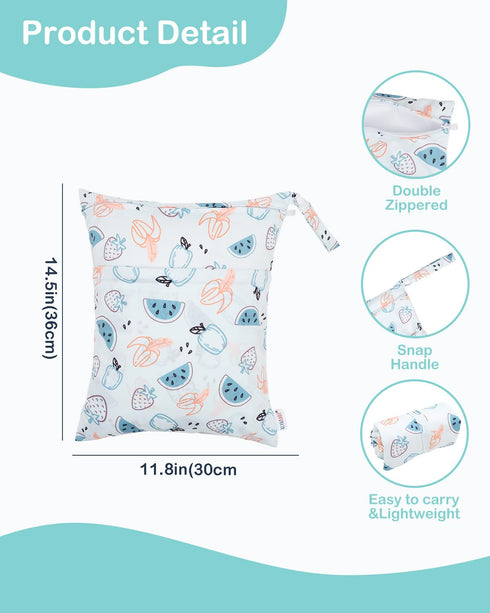 2pcs 2LW04 ALVABABY Waterproof Wet Dry Bags,Reusable with Two Zippered Pockets,Baby Cloth