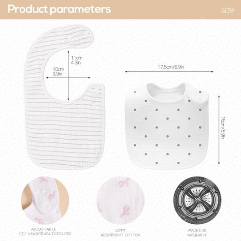 lazyrhino 6-Pack 100% Baby Unisex Muslin Bibs, Absorbent, Soft, and Cute for Baby Boys and Girls, Cotton