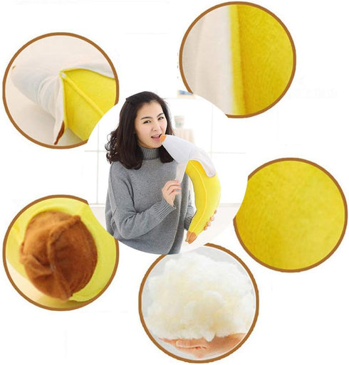 Banana Plush Pillow, Soft Food Plushie Hugging Pillow, Gift for Birthday, Valentine, Christmas (19.6 inches)