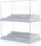 Mlikero 2 Pack Display Case for Minifigures - Clear Dustproof Acrylic Storage Box with 3 Movable Steps, Gray