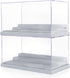 Mlikero 2 Pack Display Case for Minifigures - Clear Dustproof Acrylic Storage Box with 3 Movable Steps, Gray
