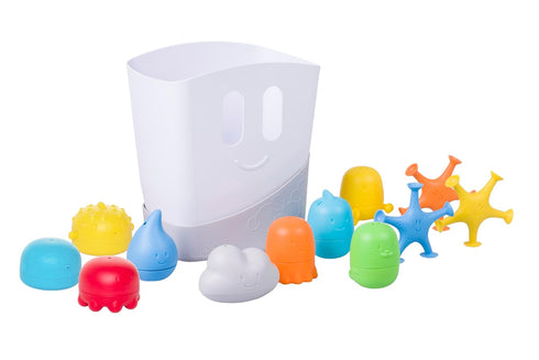 Set, 11 Ubbi Baby Bath Time Essential Gift Includes Drying Bin and Bath Toys, Dishwasher Safe, White