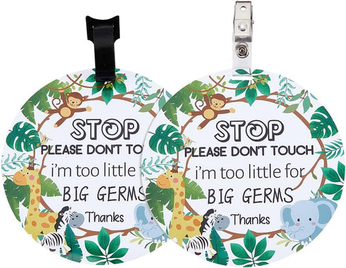 2 Pack No Touching Baby Car Seat Sign, Please Don't Touch Baby Safety Sign with Hanging Straps and Clip, Green Leaves