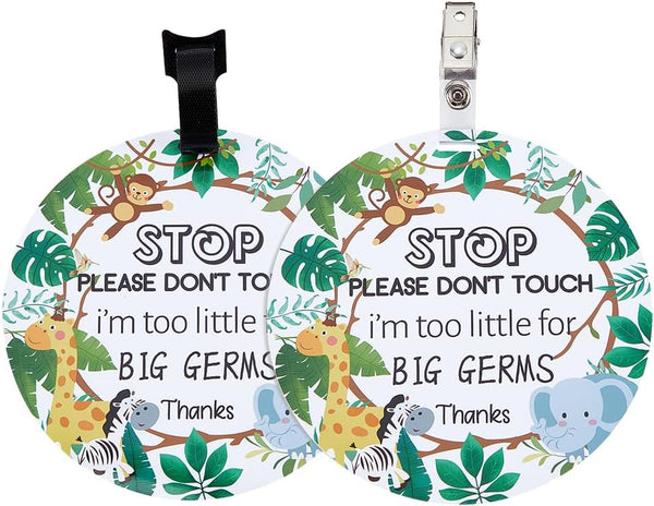 2 Pack No Touching Baby Car Seat Sign, Please Don't Touch Baby Safety Sign with Hanging Straps and Clip, Green Leaves