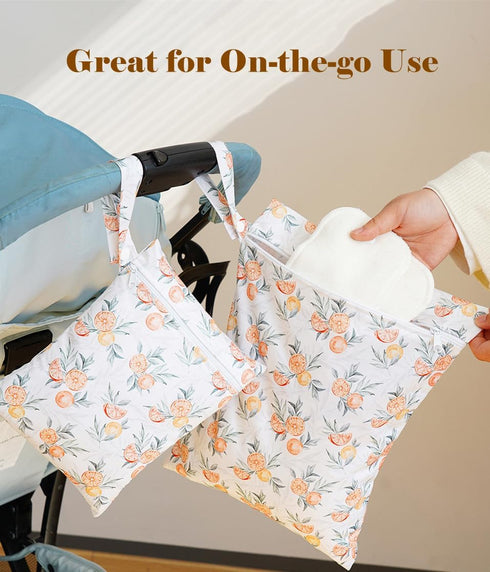 2 Set 2 Sizes Wet Bags, Waterproof Storage Bag for Baby Diapers and Pump Parts, Reusable Diaper Bag with Zippered