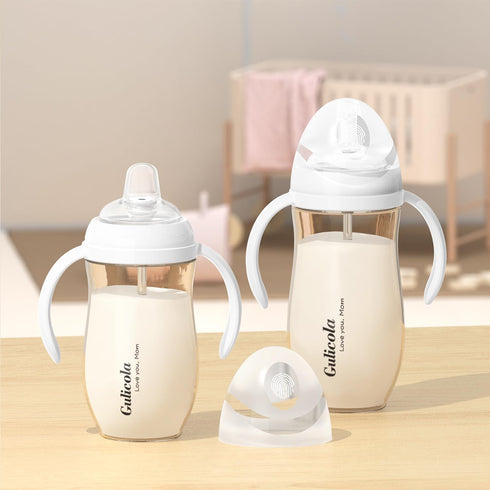 6 9 oz Gulicola Baby Bottle with Straw, Weighted Straw Sippy Cup with Handle, BPA Free PPSU, Months Plus, - Clear