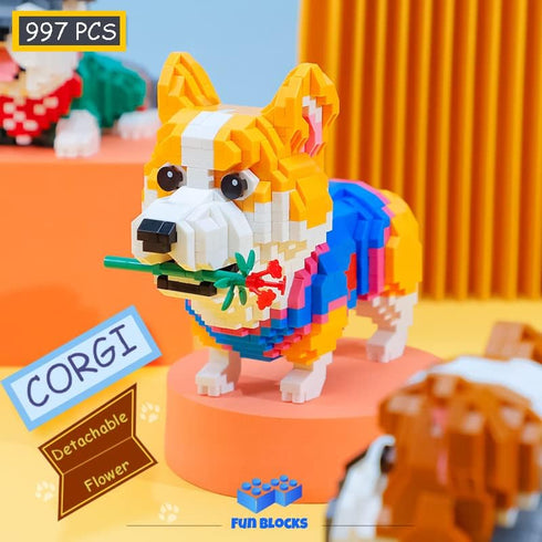 Mini Building Blocks Animal Set, DIY Micro 3D Toy Bricks (Corgi 997pcs)