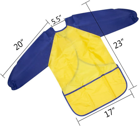Kids Art Smocks 4 Pack - Waterproof Painting Apron with Long Sleeve and 3 Pockets for Age 3-8 Years