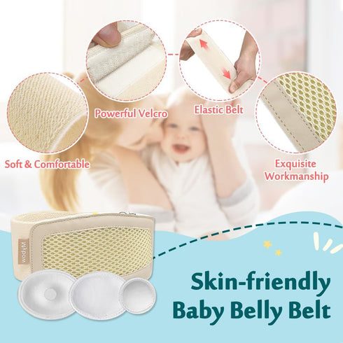 Mybow Umbilical Hernia Belt for Baby, Infant Belly Button Band, Adjustable Navel Band with 3 Compression Pads