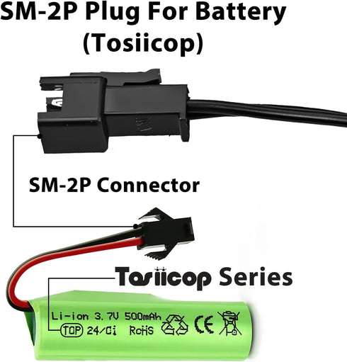 Tosiicop 3.7V SM-2P 2 Pack Lipo Battery Charger - Cable RC Toy Remote Control Car Vehicle Rechargeable Li-ion Batteries