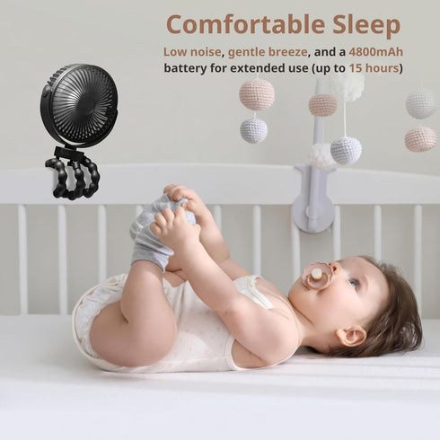Portable Fan for Stroller - 6-inch Rechargeable Clip On Fan for Baby Strollers, Car Seats & More (White)