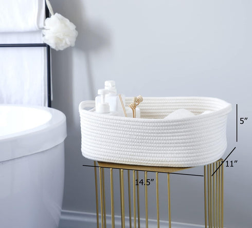 Woven Cotton Rope Storage Basket, White - Cube Organizer for Baby Nursery, Closet Towels, Small Dog Cat Toy Box