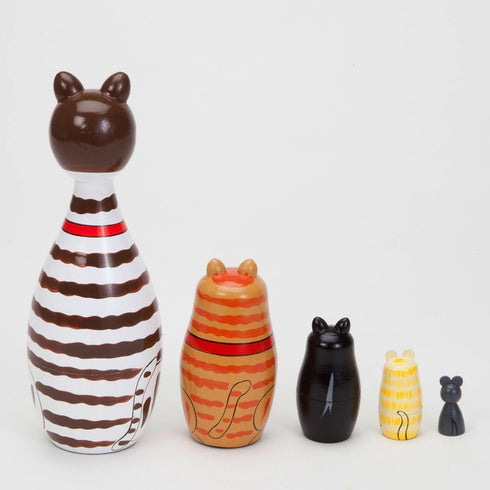 Bits and Pieces Hand Painted Wooden Nesting Dolls - "Cleo & Friends" Matryoshka Set of 5 Dolls, 7" Tall with Gift Box