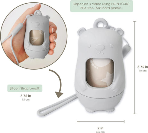 15 Moodie Teddy Bear Dispenser | Diaper Trash Bags on the Go Dispenser w/Silicon Strap | UNSCENTED Baby Poop Bags per