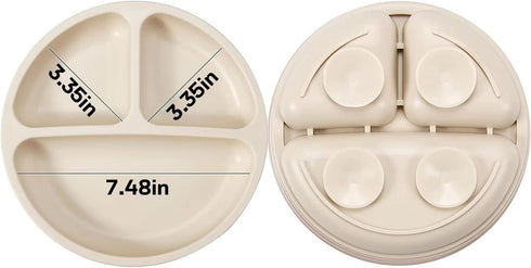 PandaEar 3 Pack Toddler Plates, Silicone Divided Suction Plates, BPA-Free 100% Food-Grade Silicone (Pink/Linen/Light
