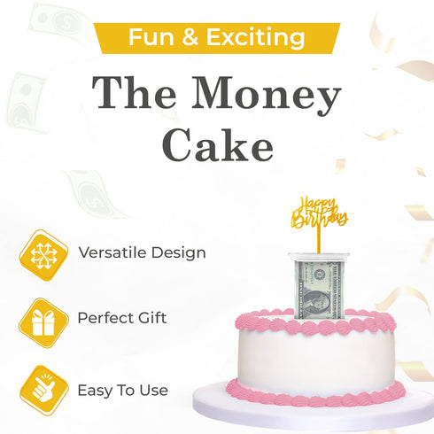 Money Cake Pull Out Kit Includes 1 Money Box, 1 Plastic Roll, 50 Transparent Bags, and Happy Birthday Cake Topper
