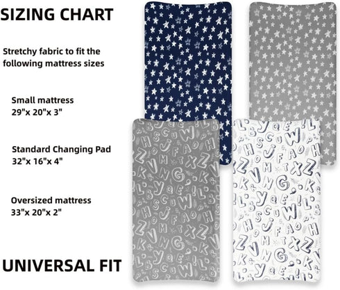 FIGEPO 4 Pack Changing Pad Cover for Baby Boys Neutral Unisex Fitted Breathable Baby Changing Pad Sheets for Toddler