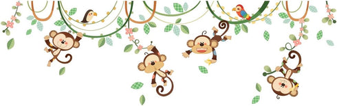 DECOWALL DW-1507S Monkeys on Vine Kids Wall Stickers - Peel and Stick Removable Wall Decals for Nursery Bedroom Decor