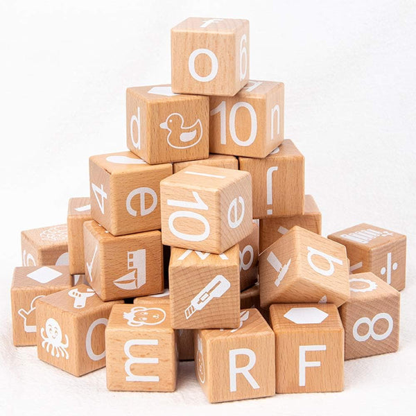 Wooden Blocks Set - 31 PCS ABC Building Blocks, Counting & Building Block Toys for 3+ Year Old, 1.18 Inch, Gifts
