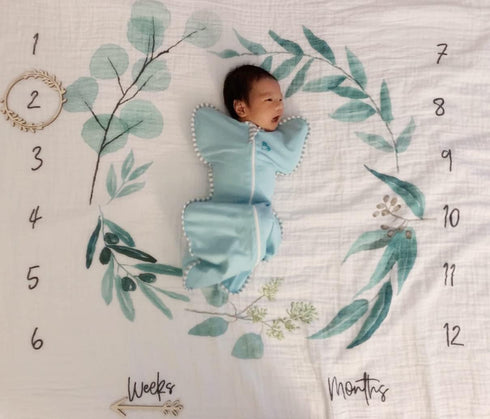 Organic Baby Monthly Milestone Blanket Newborn Boy Girl Unisex Gender Neutral| Green Leaf Wreath Eucalyptus Baby