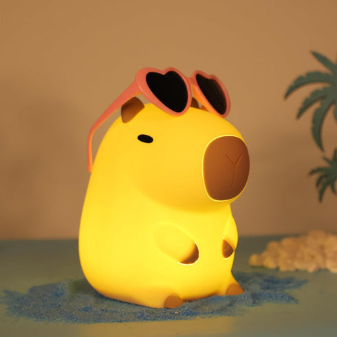Attivolife Summer Capybara Night Light, Portable Silicone Lamp for Girls, Funny Bathroom Decor, Pink Glasses