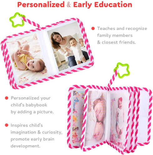 Baby Photo Album, Soft Cloth First Year Memory Book for Babies, Holds 4x6 Inch Photos (Pink)