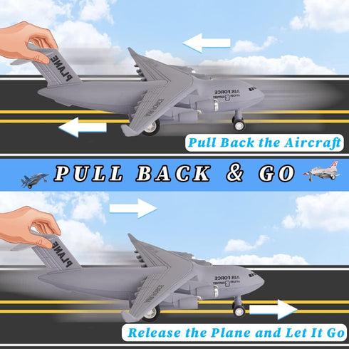 5 Pack Set 3+ Crelloci Army Airplane Toys Military Fighter Jet Die Cast Plane Metal Aircraft Toy, Pull Back Play