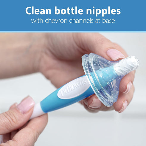 Set, 3-Pack, Dr. Brown's Drying Tower, Stand-Up Rack with Reusable Sponge Baby Bottle Cleaning Brush Blue