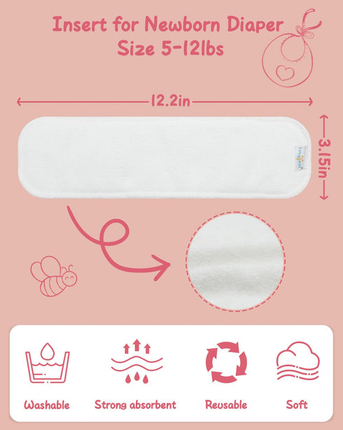 12 Pack, 3-Layer babygoal Reusable Cloth Diaper Inserts Absorbent & Breathable Microfiber Inserts for babygoal Newborn