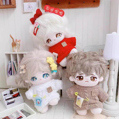 niannyyhouse 10cm Plush Doll Clothes, Cartoon Pattern Knit Sweater Accessories (Red)