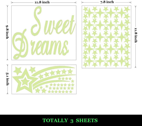 121Pcs Glow in The Dark Ceiling Wall Stickers - Sweet Dreams Glowing Decor for Kids Nursery Bedroom