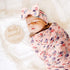 BQUBO Baby Girl Newborn Receiving Blanket with Bow Hat Headband Wooden Birth Announcement Card Set Baby Floral Print Nursery Swaddle Wrap