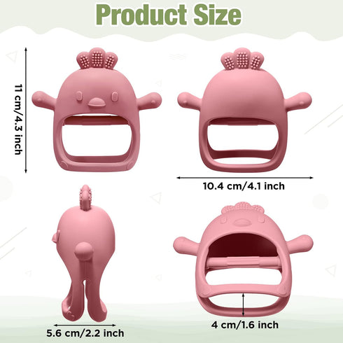 3 Pack Baby Teether Teething Toys for Babies 0-6 Months Baby Teething Toy Silicone Anti Dropping Infant Hand Teether Pacifiers Wrist Hand Chew Toys for Sucking Needs (Olive Green, Red, Yellow, Chick)