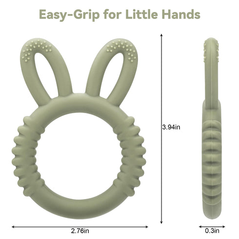 MISSLILI Silicone Babies Teethers - Baby Teething Toys for Soothe Sore Gums, BPA Free, Rabbit Ear Design (Army Green)