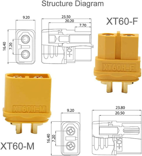 Amass 10Pairs XT60H Connectors (XT60 Upgrade) Male Female Bullet Connectors for RC Lipo Battery, Planes, Cars, ESC