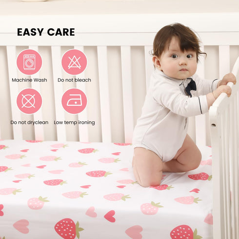52x28 Inch Set 2 52x28 Inch (Pack 2)) Baby Crib Sheets Girl, Toddler Bed Sheets Fitted for Standard Crib Mattress