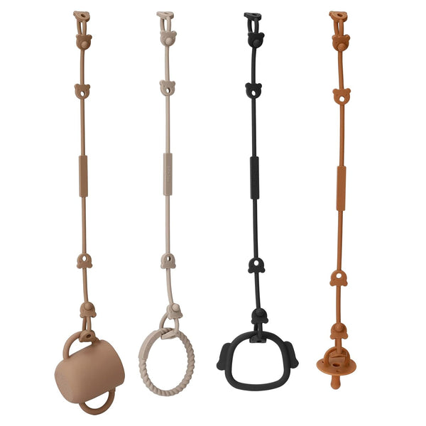 4 Pack Toy Safety Straps - Stretchable Silicone Pacifier Chains for Baby Bottles, High Chair, Cribs, and Strollers
