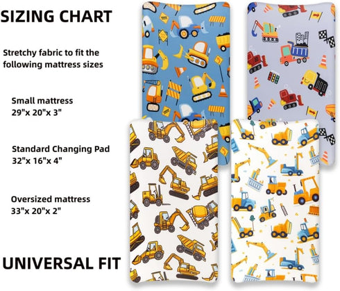 FIGEPO 4 Pack Set Baby Boy Changing Pad Covers Sheets Soft Fitted Baby Boy Mattress Covers Construction Truck