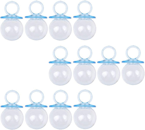 Milageto Pack 12 of Fillable Candy Bottles Pacifier Shaped Baby Favors Blue/Pink, Blue