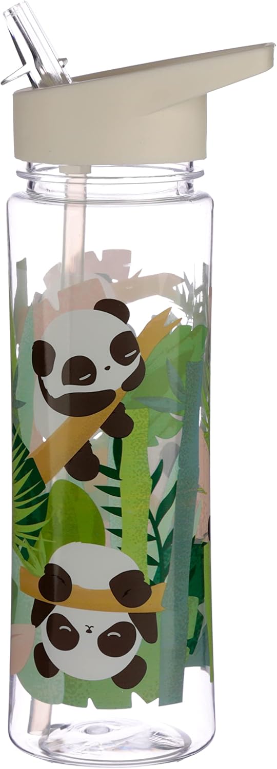 Puckator Pandarama - Kids Drinks Bottle With Flip Straw - Reusable Water Bottle