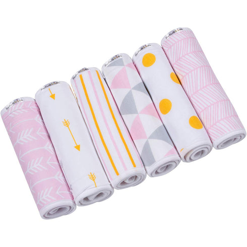 BaeBae Goods 21"x10" 6 Pack Burp Cloths for Baby Girl - Ultra Absorbent Burping Rags - Anti Shrink Unisex Burpy Clothes