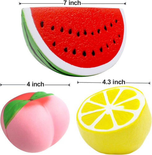 6PCS Jumbo Squishies Slow Rising Fruit Charms - Strawberry, Peach, Banana, Lemon, Watermelon, Pineapple