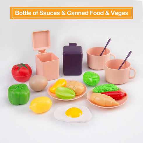 118Pcs Playset 2 Sets, Mini Play Kitchen Accessories for Kids, Pretend Cooking with Cookware, Tableware & Fruit