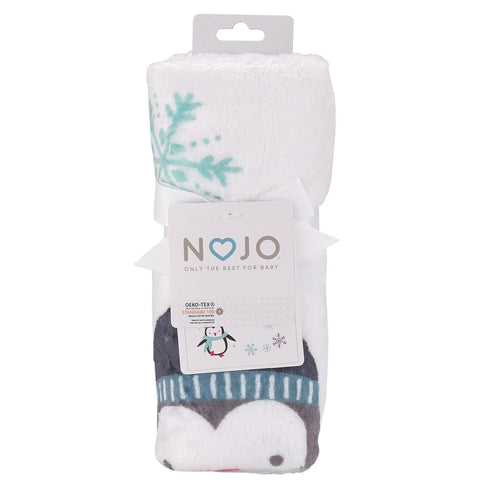 NOJO Penguin Let it Snow Christmas Baby Blanket, White, Aqua, and Gray, Super Soft Photo Op
