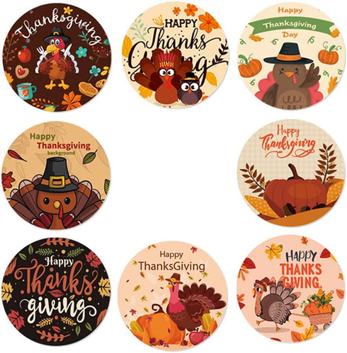 500 Pcs Happy Turkey Theme Thanksgiving Stickers, 1 Inch, 8 Designs for Party Favors and Gift Decoration