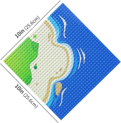 Feleph 4 Pieces Classic Blue Baseplate for City Road, Beach, Ocean Island, 10 x 10 Inches, Compatible with All Major