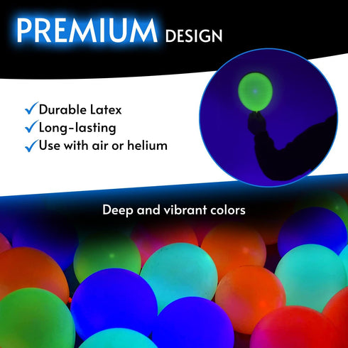 Glow King Black Light Reactive Neon Balloons, Glow In The Dark Latex, 50 Pack for Birthday Decoration